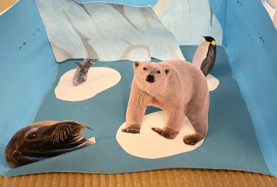 Diorama s popisem a překlady do jiných jazyků, 7. B a 7. C, vedla M. Neubertová