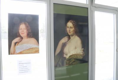 9. A Vv," Kopie obrazu ze školní galerie", instalovaná fotografie, skupinová práce, ( J.Mánes, Josefína-M.Zuzánková, A.Víchová, K.Kučerová, K.Zítková)